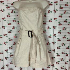 Cream Strapless Romper With Belt